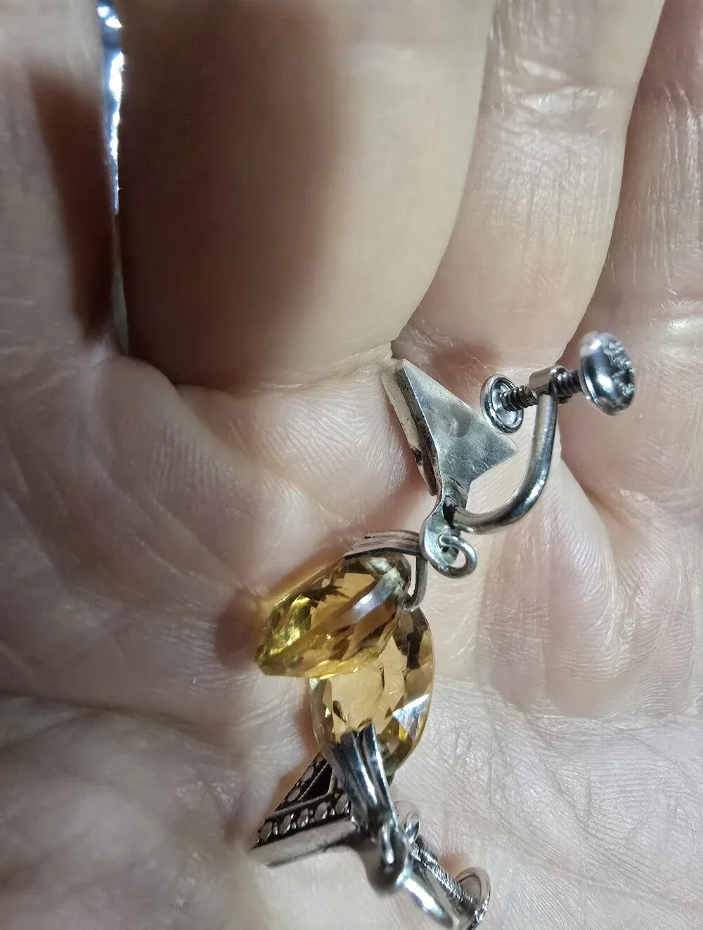 Vintage Van Dell Sterling Citrine Marcasite Screw Back Earrings